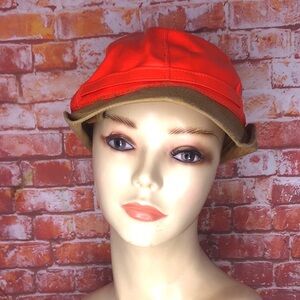 Vintage MCM  Orange and Tan Vinyl Hunting Cap